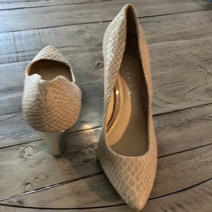 Neutral wedge with silver heel! Texture, subtle and fabulous!